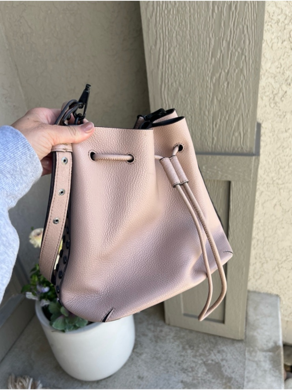 Women's Rebecca Minkoff Pebbled Leather Drawstring Bucket Bag - blush